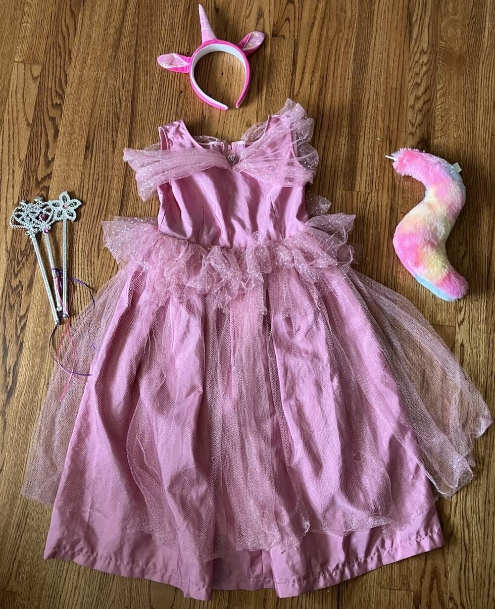 Unicorn Costume: Dress, Headband, Rainbow Tail, Wands. Cosplay Halloween.